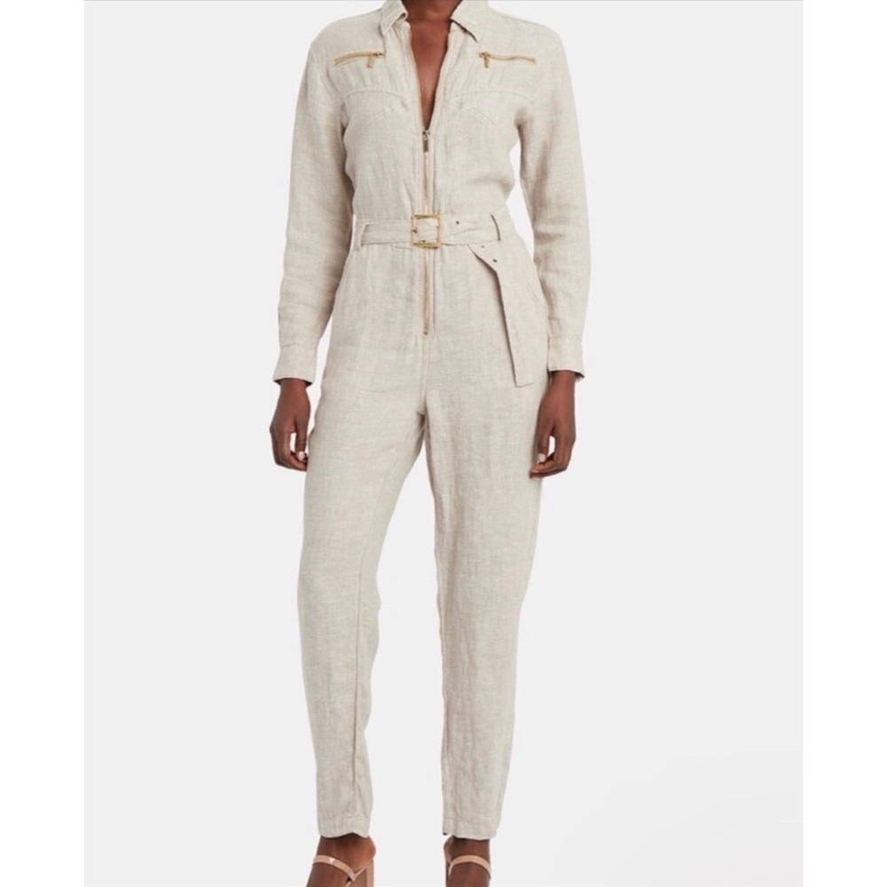 We Wore What WeWoreWhat Utility Jumpsuit Linen Zip Front Sz XS